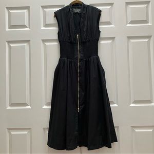 By Anthropologie The Tommie Cap Sleeve Smocked Front Zip Shirt Dress Black Small